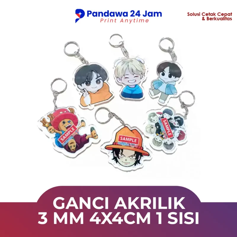 Gantungan Kunci Akrilik 3 mm 4x4cm 1 Sisi