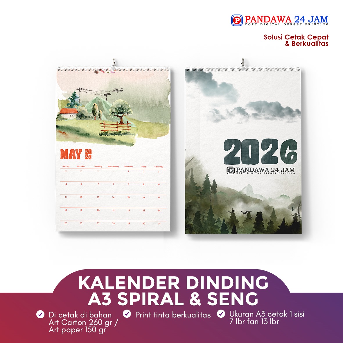 Kalender Dinding A3 1 Lembar Mata Itik Art Carton 260gr Potrait